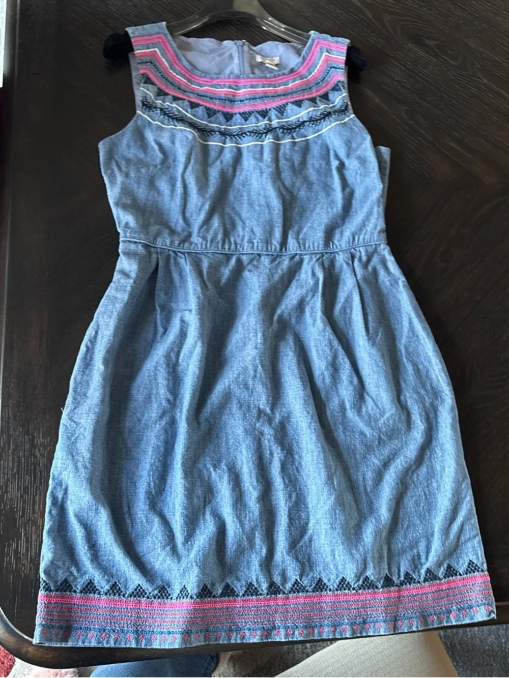 J. Crew Chambray Sleeveless Dress with Pink Embroidery Cottagecore Boho Sz‎ 6